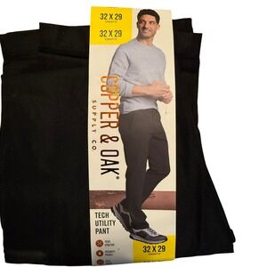 Copper Oak Mens 32x29 Black Straight Fit Tech Utility Pants Stretch Waist NWT
